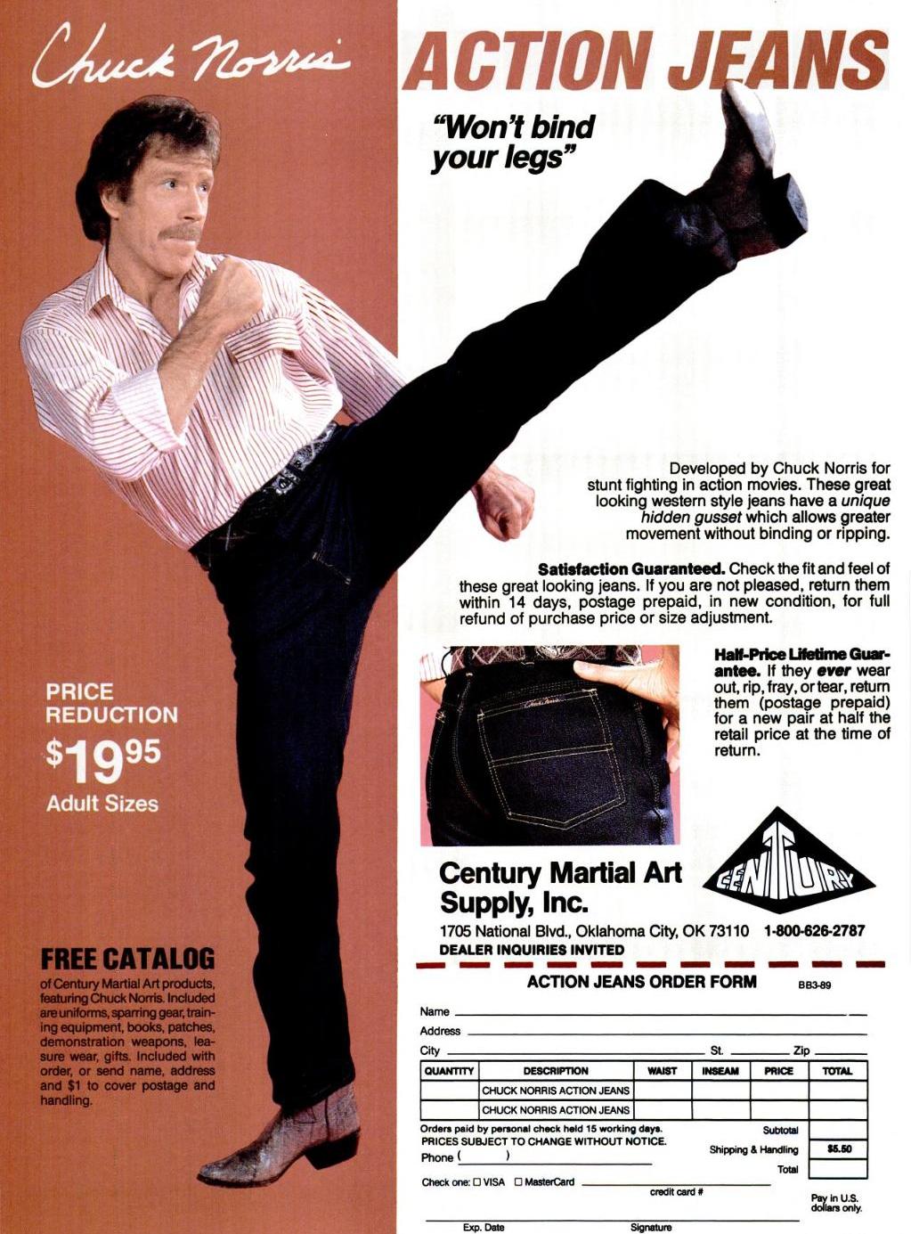 Poster of vintage Chuck Norris in Action Jeans.